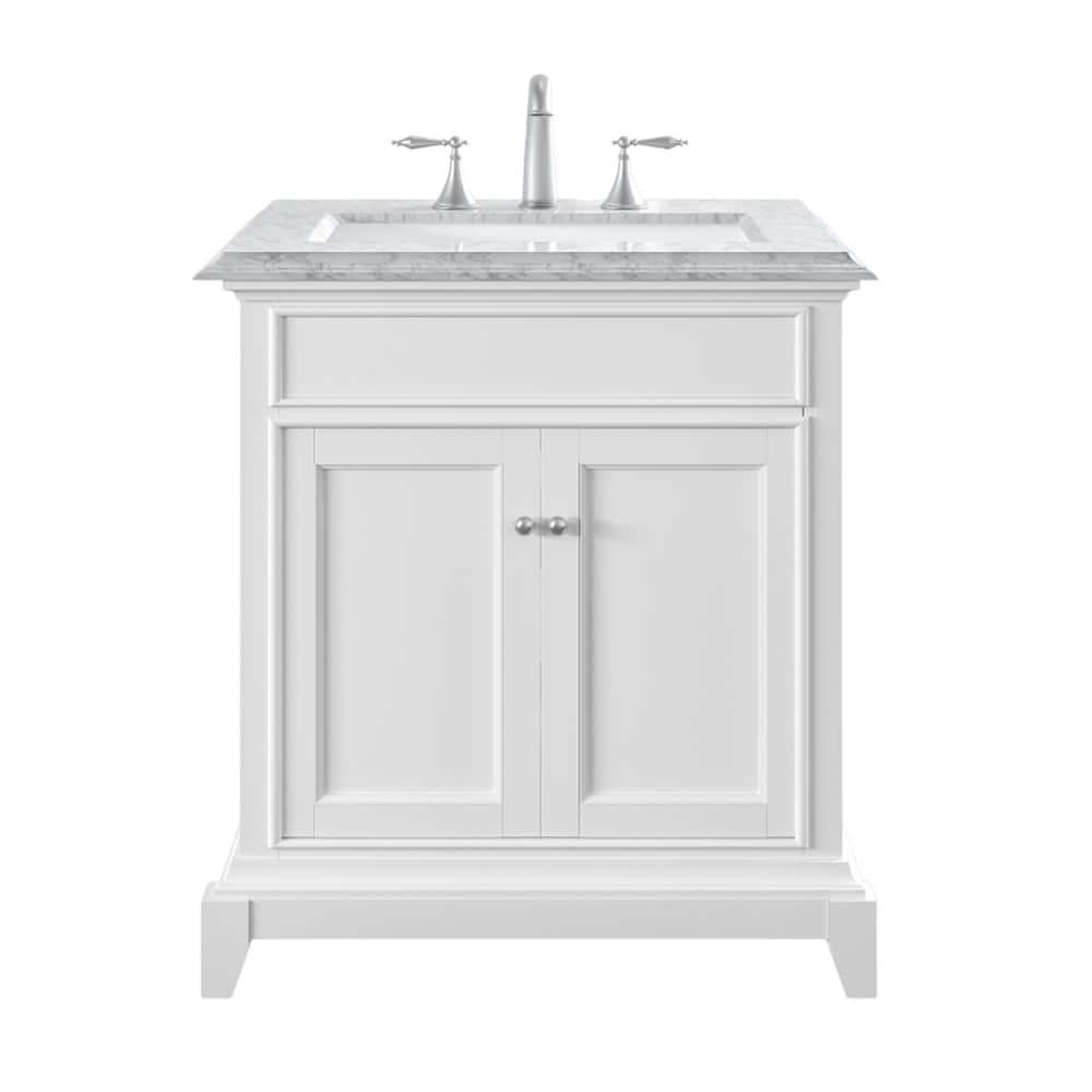 Eviva Elite Princeton 30 in. W x 23.5 in. D x 33.75 in. H Freestanding Bath Vanity in White with White Carrara Marble Top