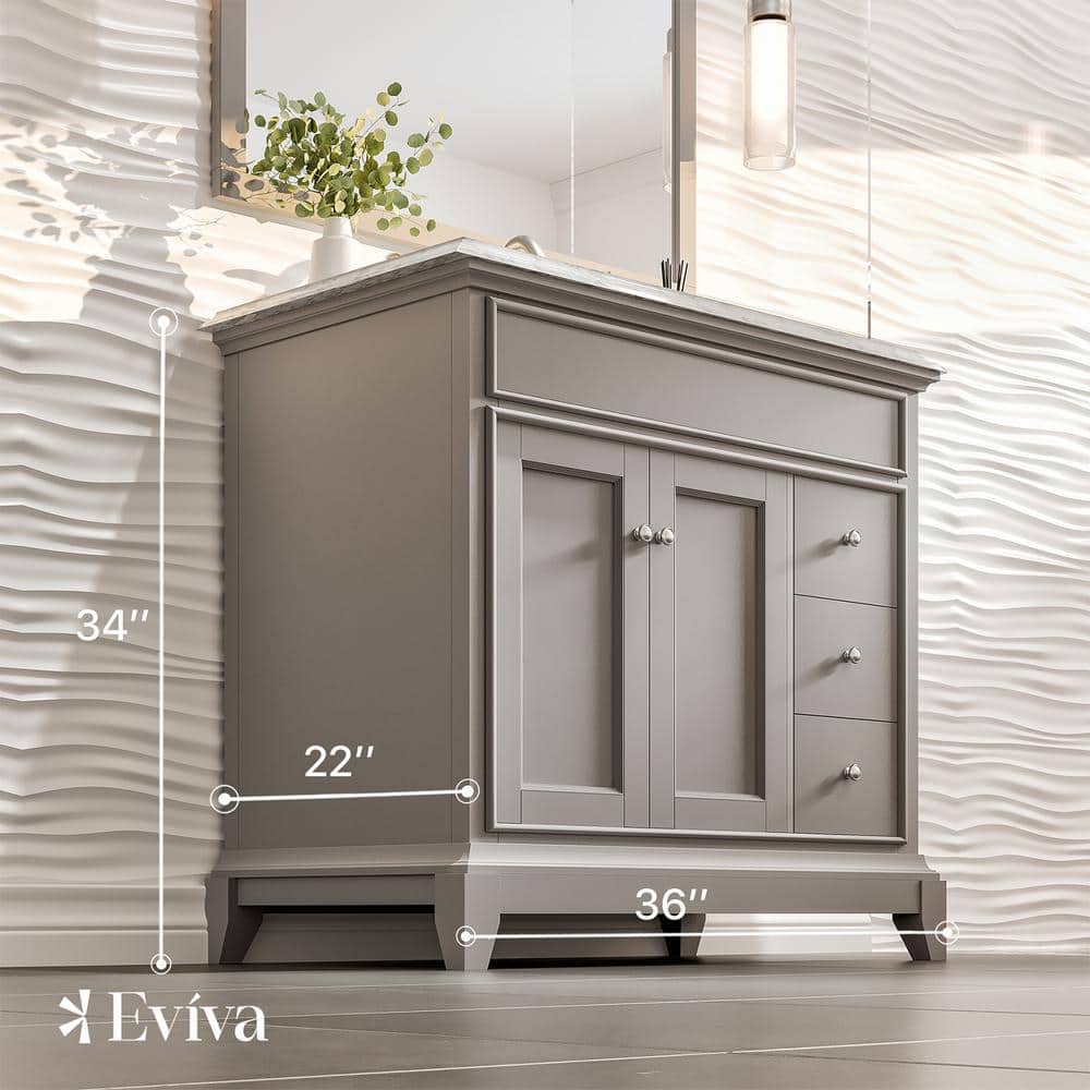Elite Princeton 36 in. W x 24 in. D x 34 in. H Bath Vanity in Gray with White Carrera Marble Top with White Sink