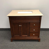 Eviva Elite Princeton 36 in. W x 23.5 in. D x 33.75 in. H Freestanding Single Bath Vanity in Teak with Crema Marfil Marble Top