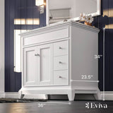 Elite Princeton 36 in. W x 24 in. D x 34 in. H Bath Vanity in White with White Carrara Marble Top with White Sink