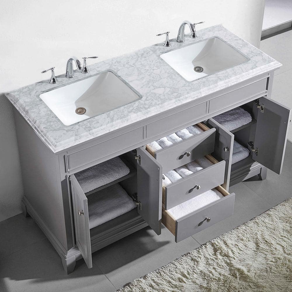 Elite Princeton 72 in. W X 24 in. D X 34 in. H Double Bath Vanity in Gray with White Carrara Marble Top with White Sinks