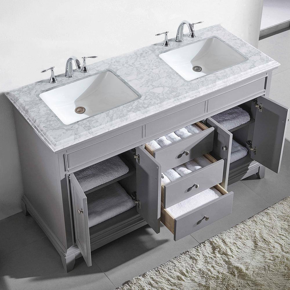 Eviva Elite Princeton 72 in. W x 24 in. D x 34 in. H Double Bath Vanity in Gray with White Carrara Marble Top and White Undermount Sinks