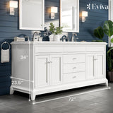 Elite Princeton 72 in. W X 24 in. D X 34 in. H Double Bath Vanity in White with White Carrara Marble Top