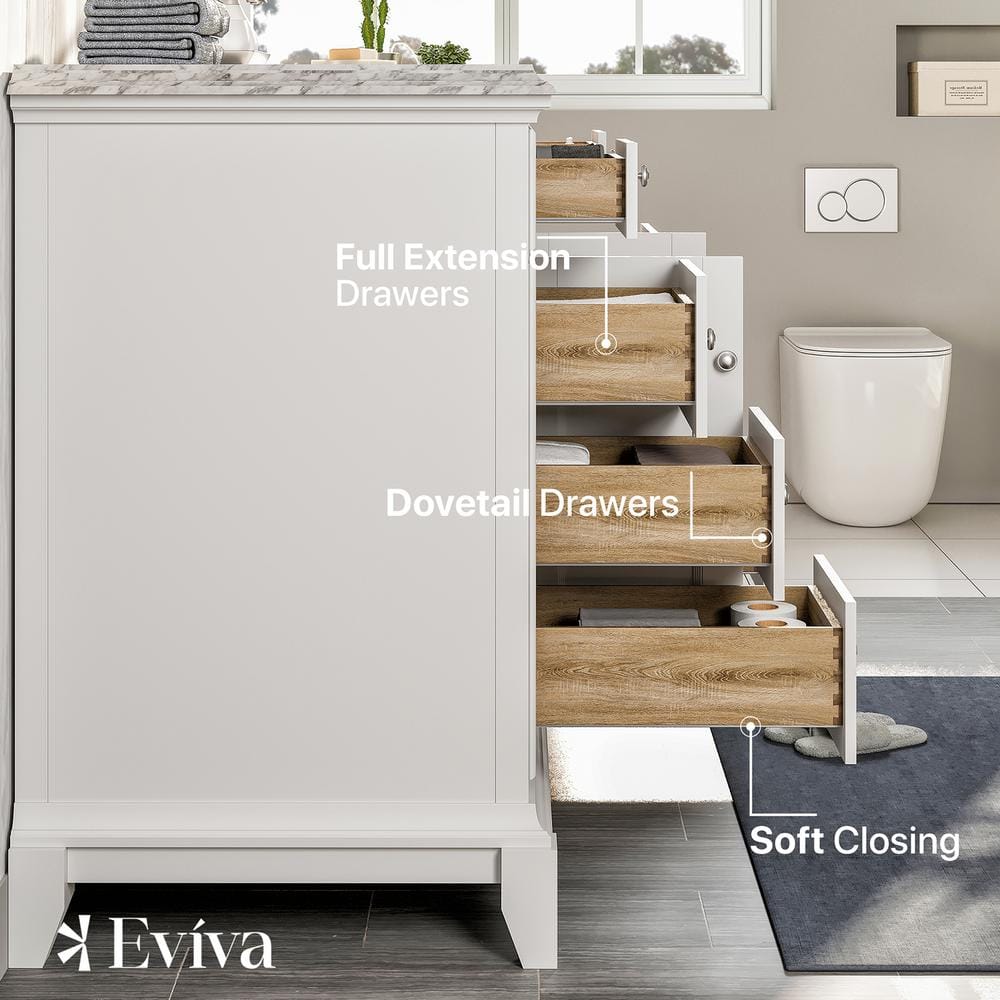 Eviva Elite Stamford 48 in. W x 22 in. D x 34 in. H Gray Bathroom Vanity with White Carrara Marble Top and White Undermount Sink