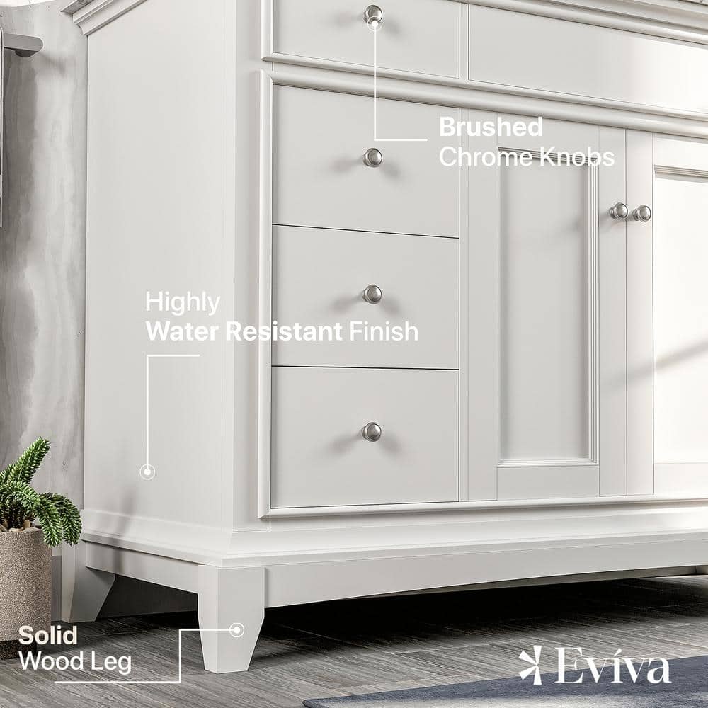 Eviva Elite Stamford 48 in. W x 22 in. D x 34 in. H Gray Bathroom Vanity with White Carrara Marble Top and White Undermount Sink