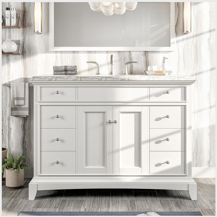 Eviva Elite Stamford 48 in. W x 22 in. D x 34 in. H Gray Bathroom Vanity with White Carrara Marble Top and White Undermount Sink