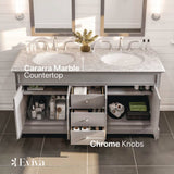 Eviva Elite Stamford 60 in. W x 24 in. D x 36 in. H Double Bathroom Vanity in Gray with White Carrara Marble Top and White Undermount Sinks