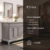 Eviva Elite Stamford 60 in. W x 24 in. D x 36 in. H Double Bathroom Vanity in Gray with White Carrara Marble Top and White Undermount Sinks