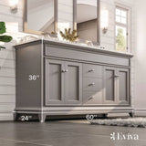 Eviva Elite Stamford 60 in. W x 24 in. D x 36 in. H Double Bathroom Vanity in Gray with White Carrara Marble Top and White Undermount Sinks