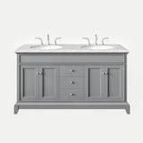 Eviva Elite Stamford 60 in. W x 24 in. D x 36 in. H Double Bathroom Vanity in Gray with White Carrara Marble Top and White Undermount Sinks