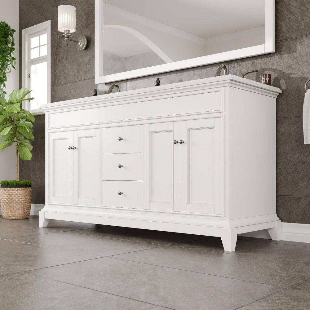 Eviva Elite Stamford 60 in. W x 24 in. D x 36 in. H Double Bath Vanity in White with White Carrara Marble Top and White Undermount Sinks