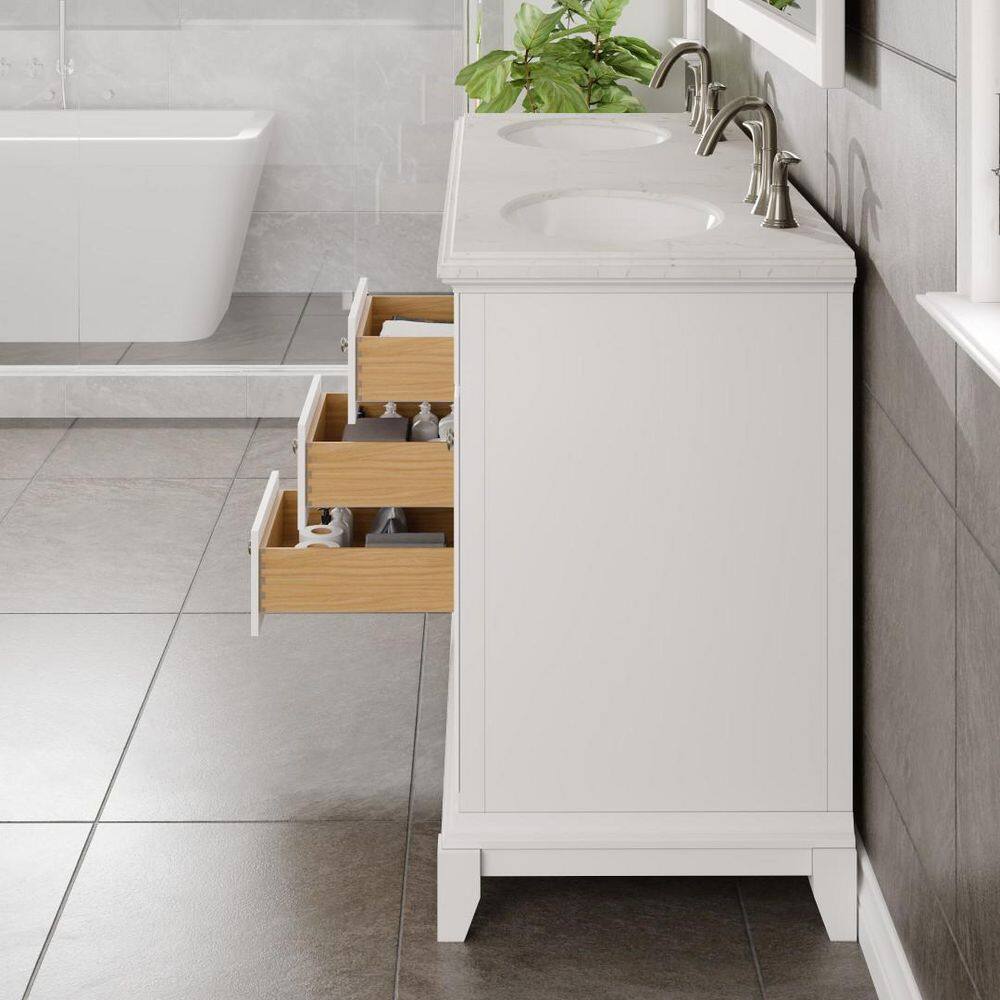 Eviva Elite Stamford 60 in. W x 24 in. D x 36 in. H Double Bath Vanity in White with White Carrara Marble Top and White Undermount Sinks