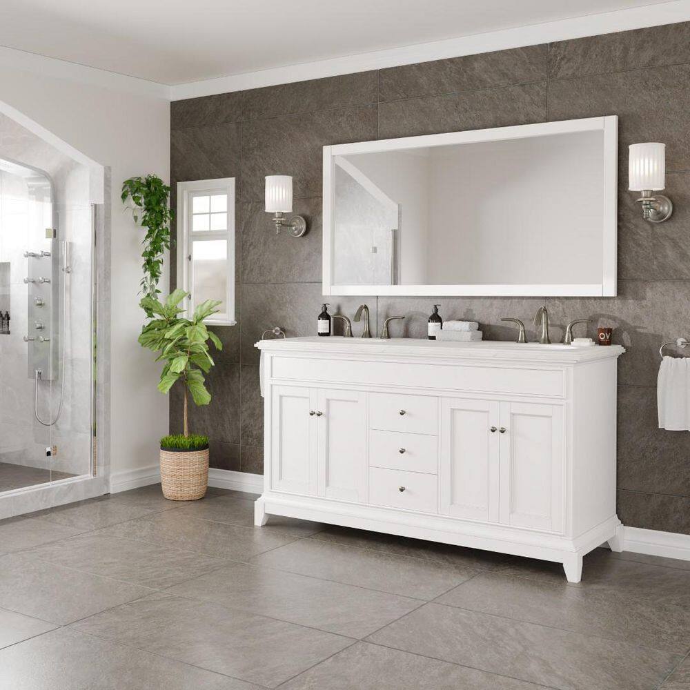 Eviva Elite Stamford 60 in. W x 24 in. D x 36 in. H Double Bath Vanity in White with White Carrara Marble Top and White Undermount Sinks