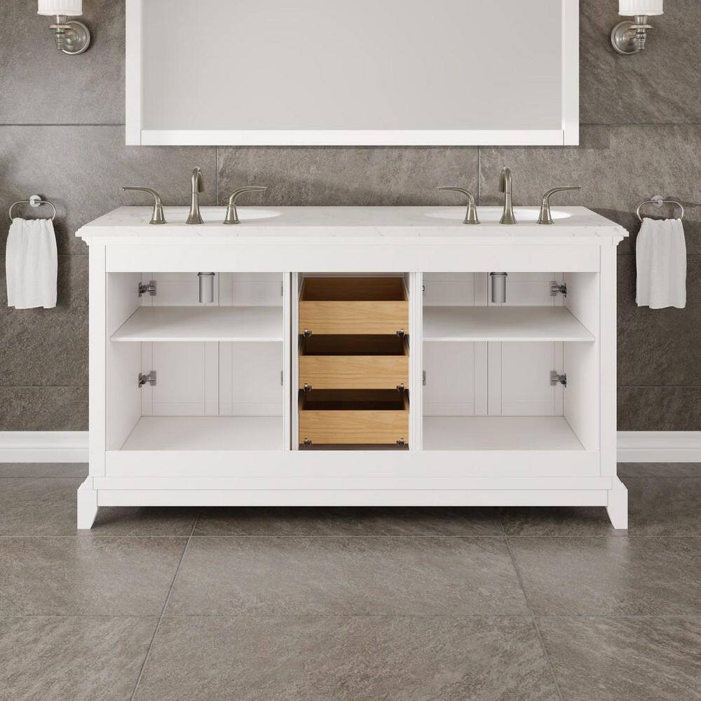 Eviva Elite Stamford 60 in. W x 24 in. D x 36 in. H Double Bath Vanity in White with White Carrara Marble Top and White Undermount Sinks