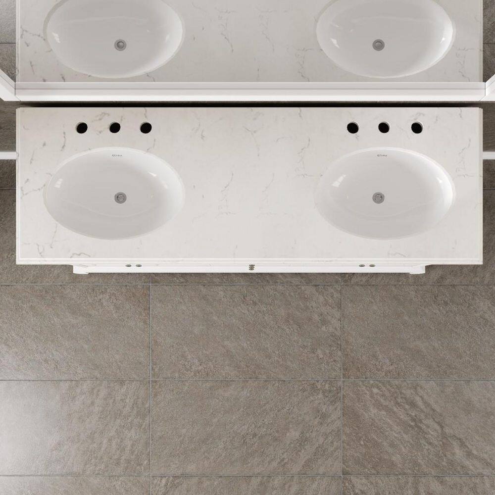 Eviva Elite Stamford 60 in. W x 24 in. D x 36 in. H Double Bath Vanity in White with White Carrara Marble Top and White Undermount Sinks