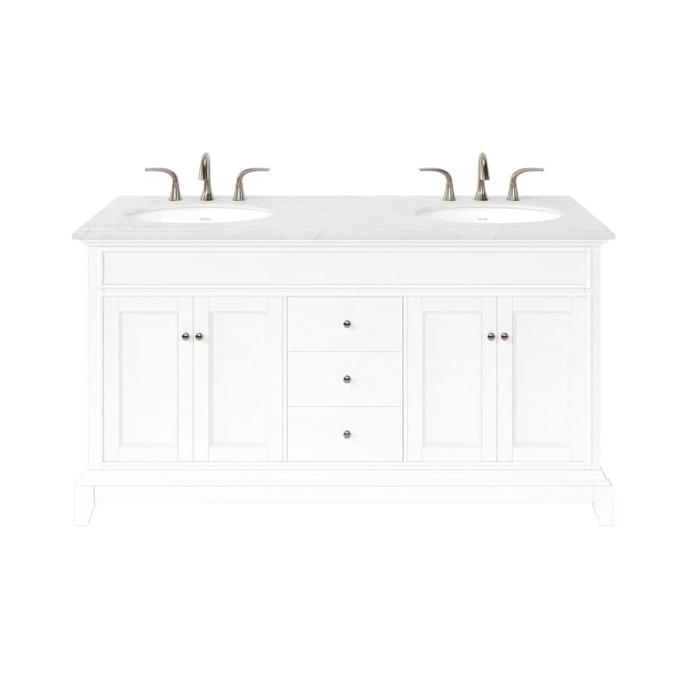 Eviva Elite Stamford 60 in. W x 24 in. D x 36 in. H Double Bath Vanity in White with White Carrara Marble Top and White Undermount Sinks
