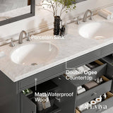 Eviva Elite Stamford 72 in. W x 24 in. D x 36 in. H Double Bathroom Vanity in Gray with White Carrara Marble Top and White Undermount Sinks