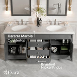 Eviva Elite Stamford 72 in. W x 24 in. D x 36 in. H Double Bathroom Vanity in Gray with White Carrara Marble Top and White Undermount Sinks