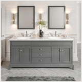 Eviva Elite Stamford 72 in. W x 24 in. D x 36 in. H Double Bathroom Vanity in Gray with White Carrara Marble Top and White Undermount Sinks