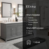 Eviva Elite Stamford 72 in. W x 24 in. D x 36 in. H Double Bathroom Vanity in Gray with White Carrara Marble Top and White Undermount Sinks