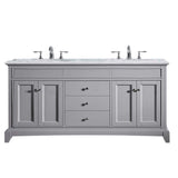 Eviva Elite Stamford 72 in. W x 24 in. D x 36 in. H Double Bathroom Vanity in Gray with White Carrara Marble Top and White Undermount Sinks