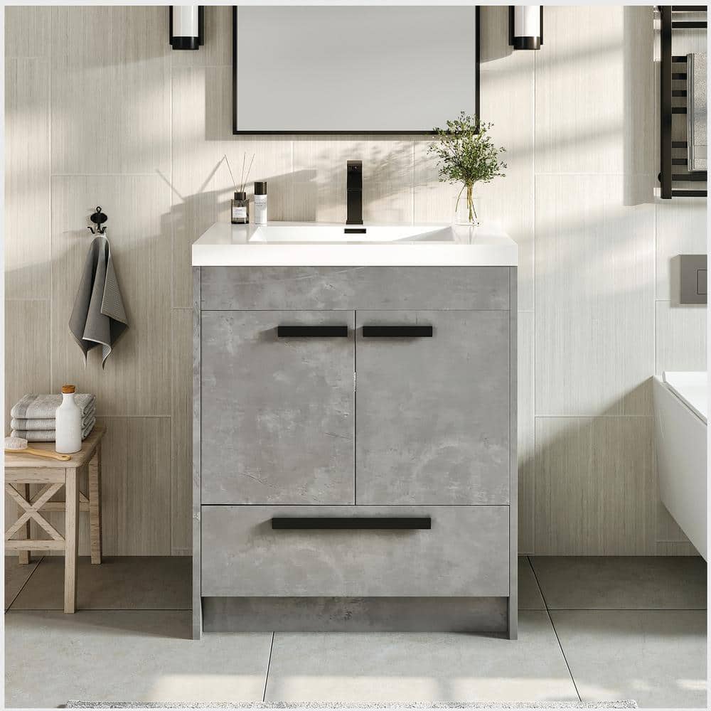 Eviva Lugano 30 in. W x 19 in. D x 36 in. H Single Bath Vanity in Cement Gray with White Acrylic Top and White Integrated Sink