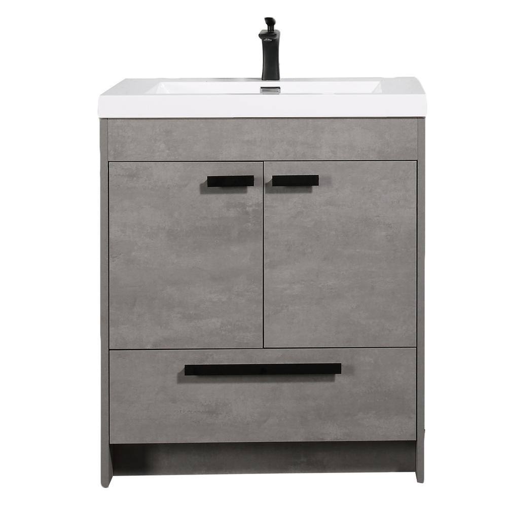 Eviva Lugano 30 in. W x 19 in. D x 36 in. H Single Bath Vanity in Cement Gray with White Acrylic Top and White Integrated Sink