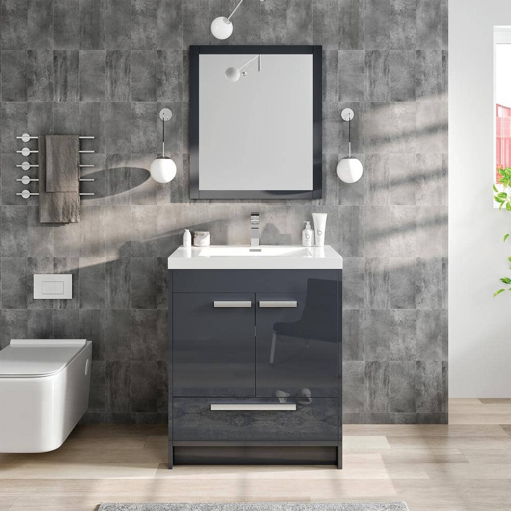 Eviva Lugano 30 in. W x 19 in. D x 36 in. H Single Bath Vanity in Gray with White Acrylic Top with White Integrated Sink