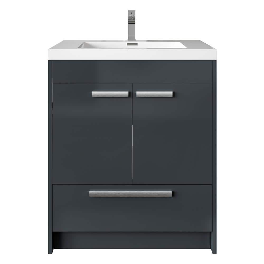 Eviva Lugano 30 in. W x 19 in. D x 36 in. H Single Bath Vanity in Gray with White Acrylic Top with White Integrated Sink