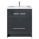 Eviva Lugano 30 in. W x 19 in. D x 36 in. H Single Bath Vanity in Gray with White Acrylic Top with White Integrated Sink