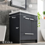 Eviva Lugano 30 in. W x 19 in. D x 36 in. H Single Bath Vanity in Gray with White Acrylic Top with White Integrated Sink