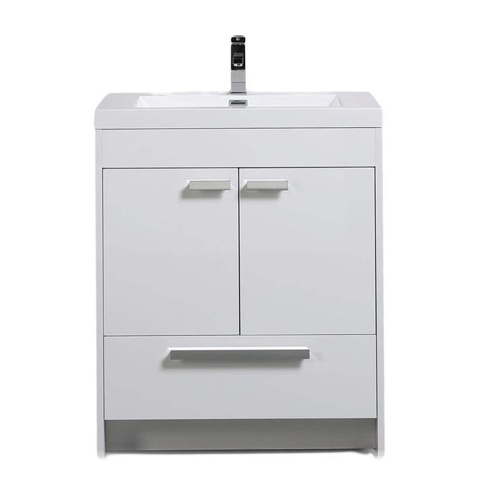 Eviva Lugano 30 in. W x 19 in. D x 36 in. H Single Bath Vanity in White with White Acrylic Top with White Integrated Sink