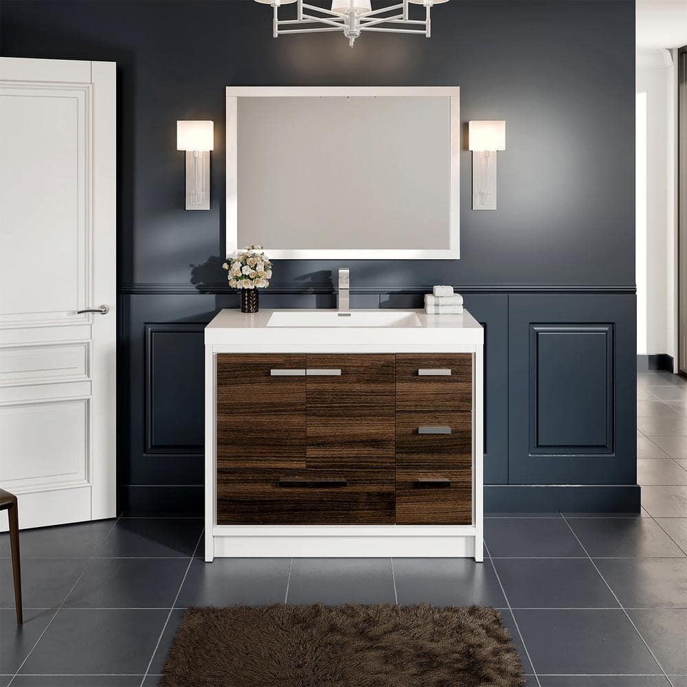 Eviva Grace 42 in. W x 20 in. D x 36 in. H Bathroom Vanity in Gray Oak with White Acrylic Vanity Top with White Sink