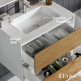 Eviva Vienna 35.80 in. W x 18.90 in. D x 15.70 in. H Floating Bathroom Vanity in White Oak with White Acrylic Top and Integrated White Sink