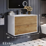Eviva Vienna 35.80 in. W x 18.90 in. D x 15.70 in. H Floating Bathroom Vanity in White Oak with White Acrylic Top and Integrated White Sink