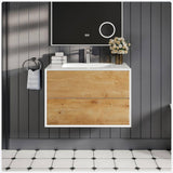Eviva Vienna 35.80 in. W x 18.90 in. D x 15.70 in. H Floating Bathroom Vanity in White Oak with White Acrylic Top and Integrated White Sink