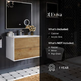 Eviva Vienna 35.80 in. W x 18.90 in. D x 15.70 in. H Floating Bathroom Vanity in White Oak with White Acrylic Top and Integrated White Sink