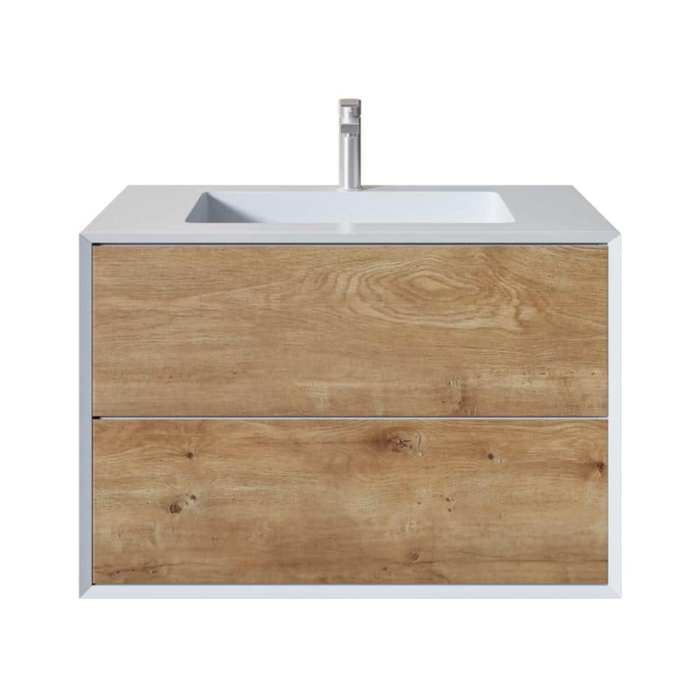 Eviva Vienna 35.80 in. W x 18.90 in. D x 15.70 in. H Floating Bathroom Vanity in White Oak with White Acrylic Top and Integrated White Sink