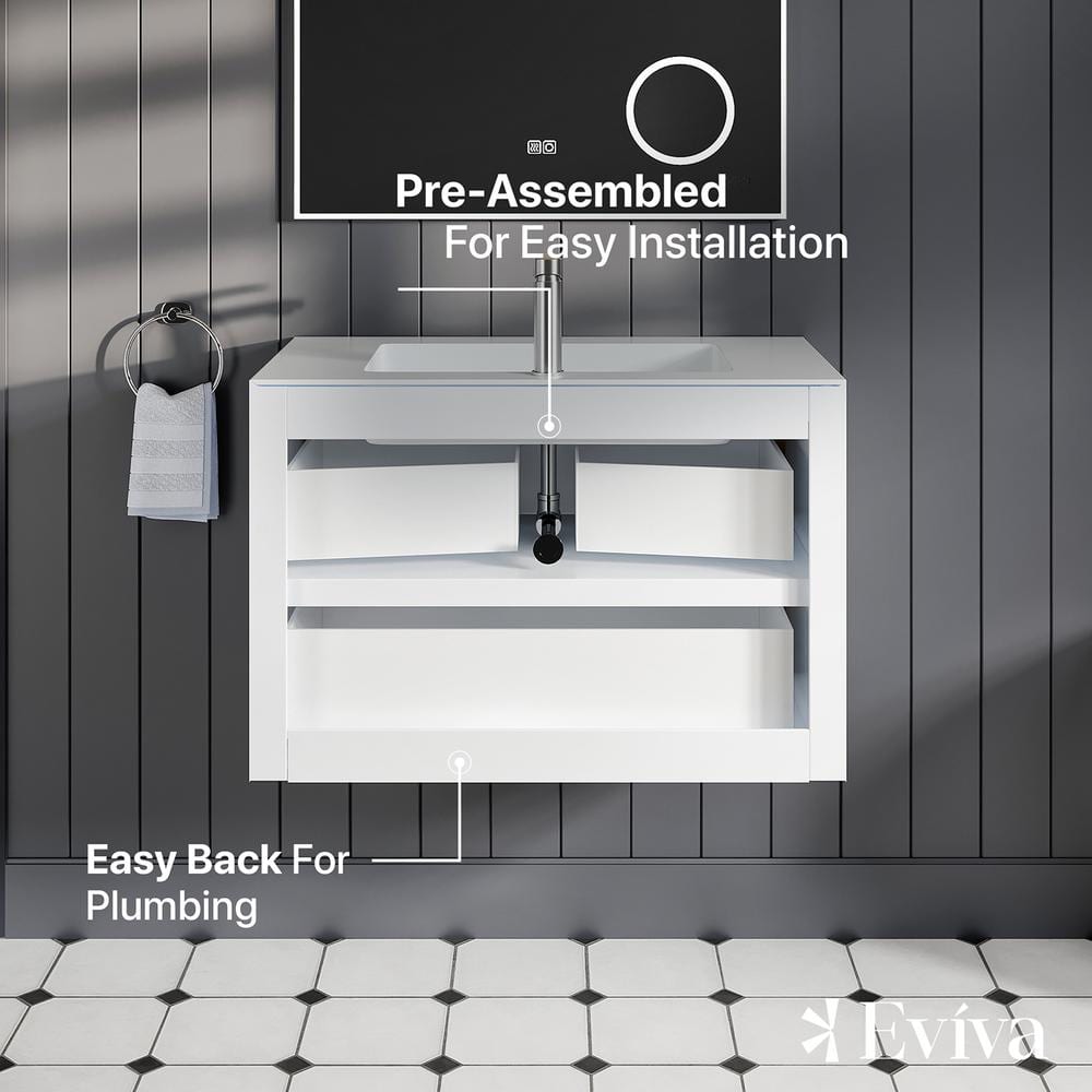 Eviva Vienna 35.80 in. W x 18.90 in. D x 15.70 in. H Floating Bathroom Vanity in White Oak with White Acrylic Top and Integrated White Sink