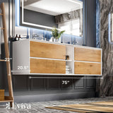 Vienna 75 in. W x 20.5 in. D x 22.5 in. H Floating Double Bathroom Vanity in Oak White with White Acrylic Top