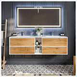 Vienna 75 in. W x 20.5 in. D x 22.5 in. H Floating Double Bathroom Vanity in Oak White with White Acrylic Top