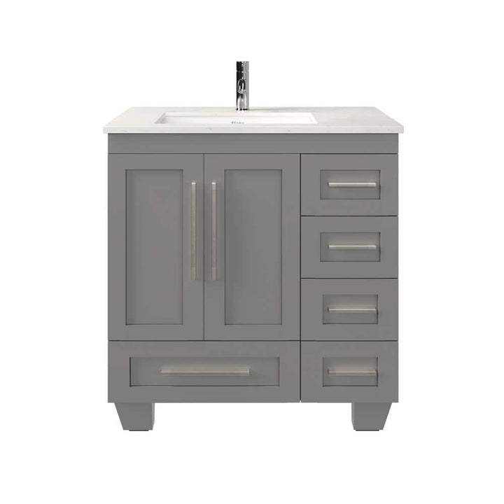 Eviva Loon 30 in. W. x 22 in. D x 34 in. H Bathroom Vanity in Gray with White Carrara Quartz Top and White Undermount Sink