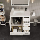 Eviva Loon 30 in. W x 22 in. D x 34 in. H Bathroom Vanity in White with White Carrara Quartz Top with White Sink