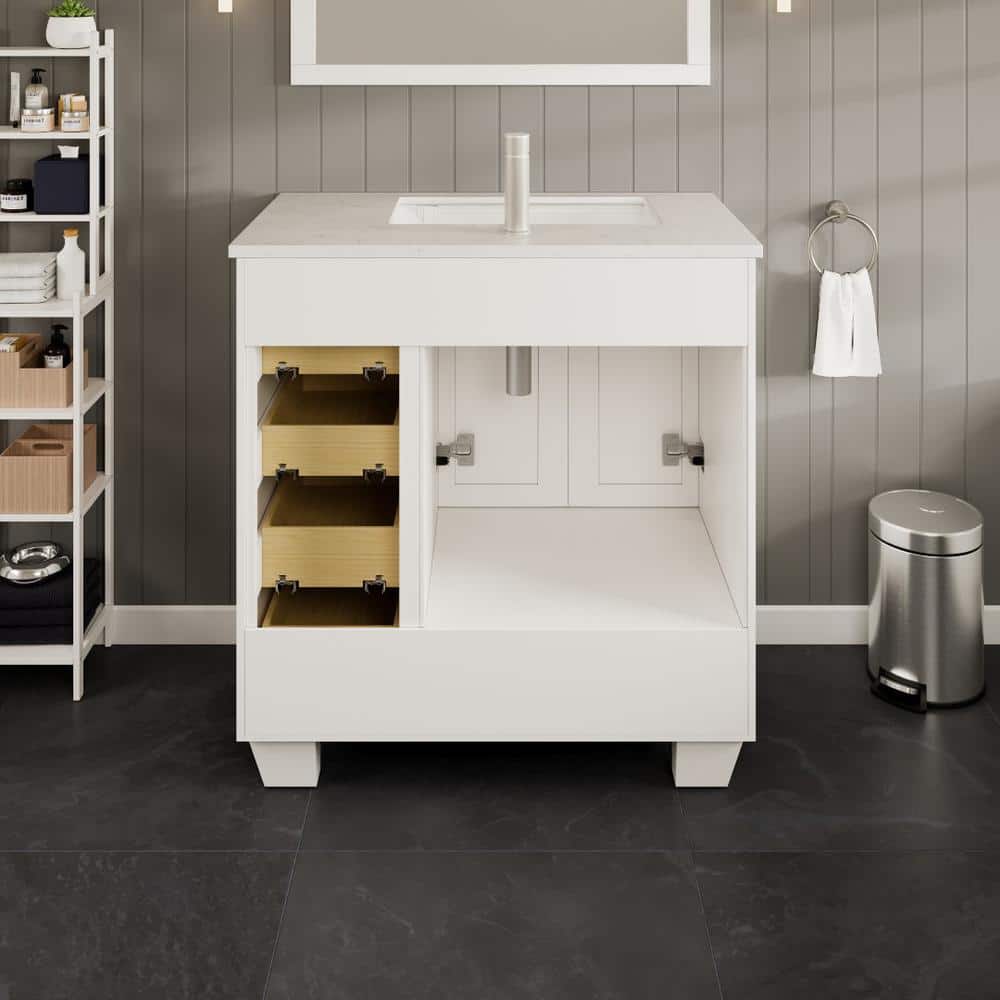 Eviva Loon 30 in. W x 22 in. D x 34 in. H Bathroom Vanity in White with White Carrara Quartz Top with White Sink