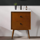 Eviva Caramel 24 in. W x 18 in. D x 34 in. H Single Sink Bath Vanity in Teak with White Porcelain Integrated Vanity Top