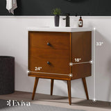 Eviva Caramel 24 in. W x 18 in. D x 34 in. H Single Sink Bath Vanity in Teak with White Porcelain Integrated Vanity Top