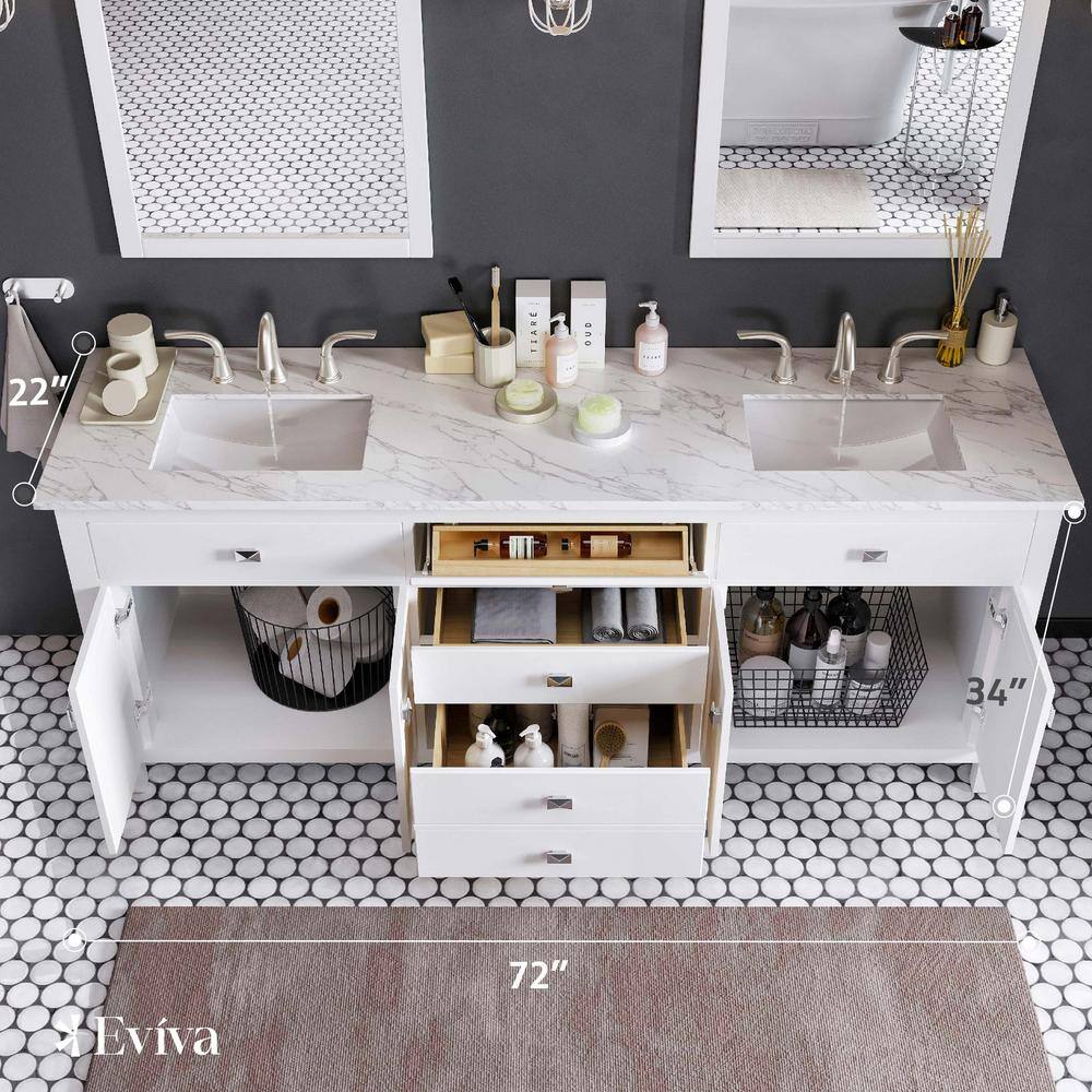Eviva Artemis 60 in. W x 22 in. D x 34 in. H Double Bath Vanity in White with Quartz Top and White Undermount Sinks
