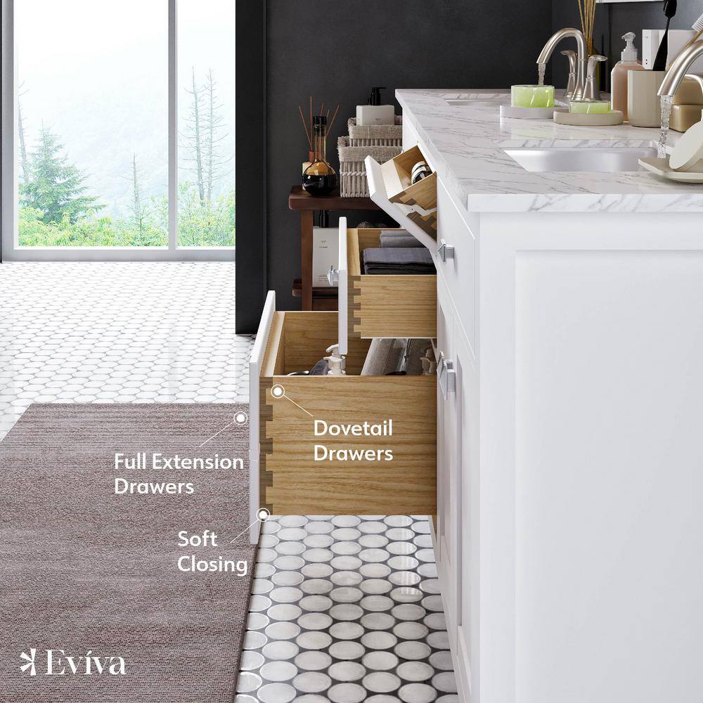 Eviva Artemis 60 in. W x 22 in. D x 34 in. H Double Bath Vanity in White with Quartz Top and White Undermount Sinks