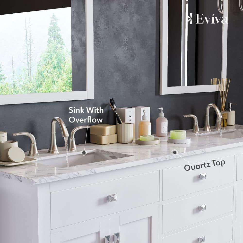 Eviva Artemis 60 in. W x 22 in. D x 34 in. H Double Bath Vanity in White with Quartz Top and White Undermount Sinks