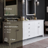 Eviva Artemis 60 in. W x 22 in. D x 34 in. H Double Bath Vanity in White with Quartz Top and White Undermount Sinks